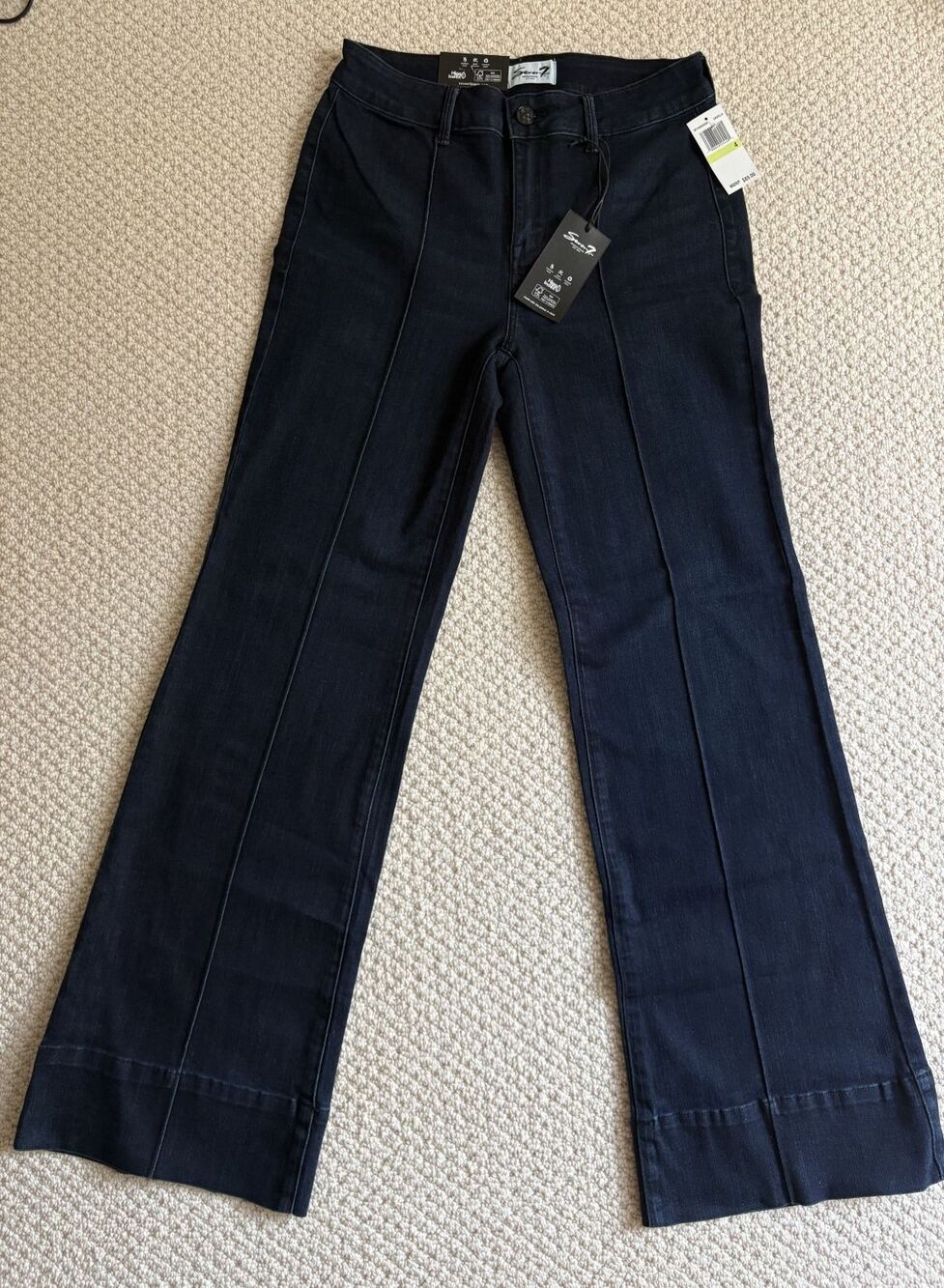 7seven NWT Pintuck Jean Wide-Leg Dark Blue Denim Size 4 Stretch High Rise Women